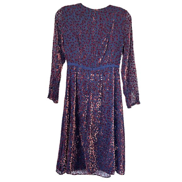 Boden black georgette brown velvet animal print silk blend midi dress 2P - Picture 6 of 11